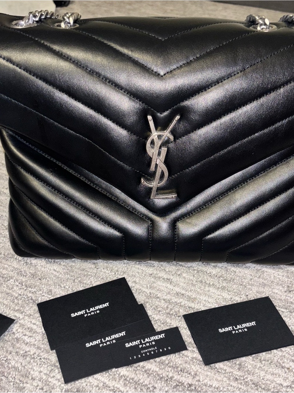 Saint Laurent Black Quilted Leather Shoulder Bag with Silver YSL Hardware